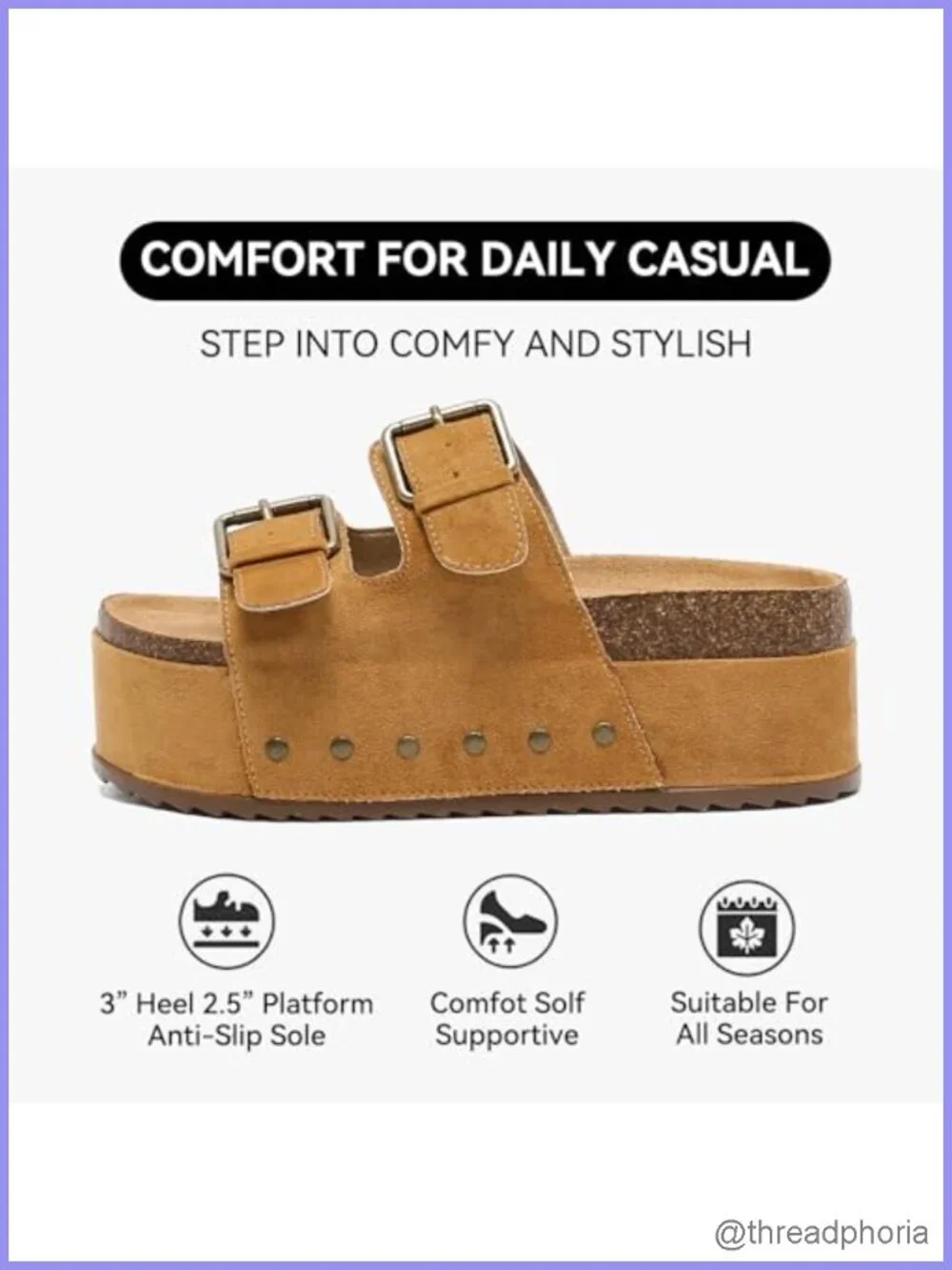 Women's Platform Slides Sandals with Arch Support Wedge Cork Footbed Double